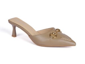 Taupe Pointed Toe Mule with Gold Details